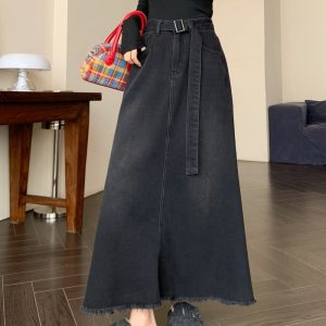 Slim high waist long dress loose denim skirt for women