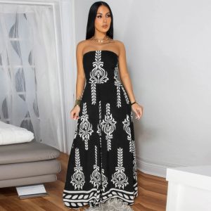 Printing culottes pinched waist jumpsuit for women