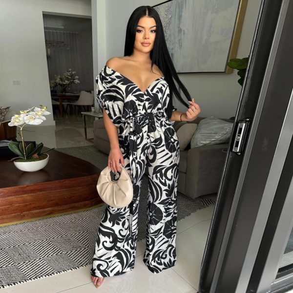 Wide leg European style bat sleeve jumpsuit for women