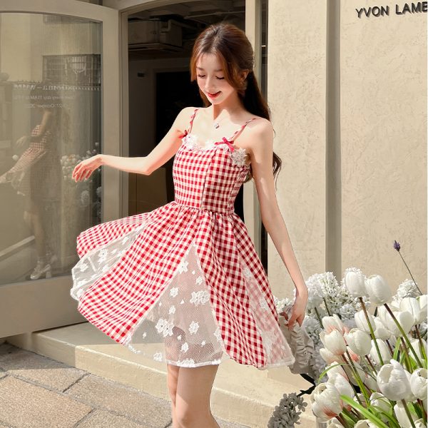 Lace short sling splice France style sweet dress
