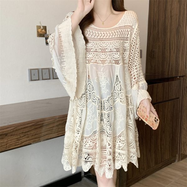 Crochet knitted T-back hollow short dress for women