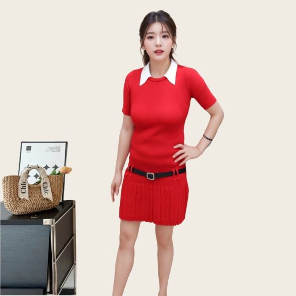 Slim shirt collar long dress two-piece dress