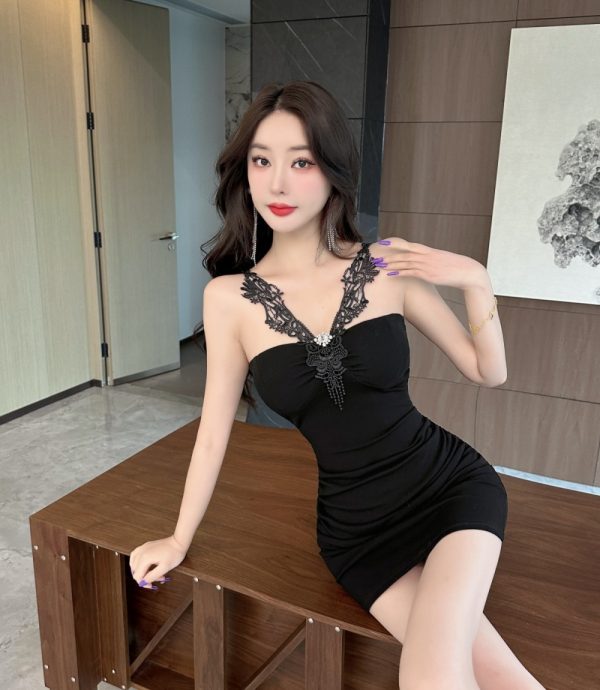 Package hip bottoming splice lace sexy short sleeve cotton dress