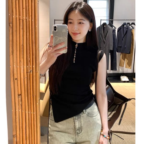 All-match chouzhe tops pinched waist summer sweater for women