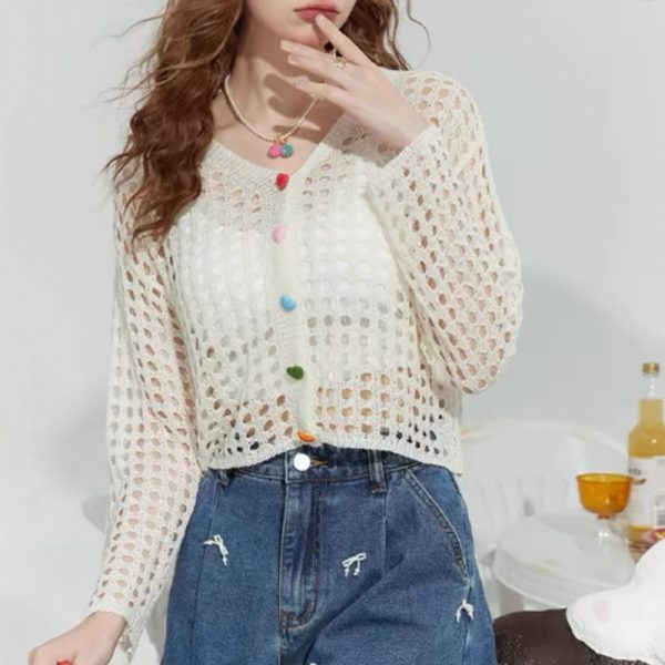 Outside the ride hollow cardigan European style tops