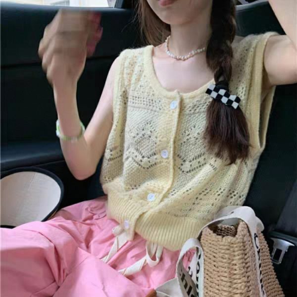 Hollow short spring cardigan mohair France style tops