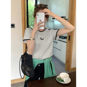 Summer splice T-shirt mixed colors tops for women
