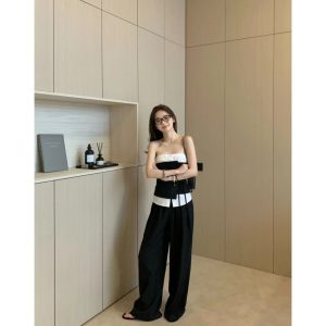 Wrapped chest Pseudo-two casual pants a set