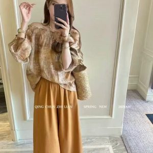 Sweet all-match wide leg pants show young shirt a set