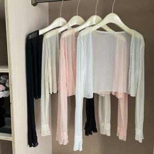 Crinkling beading shirts all-match sunscreen cardigan