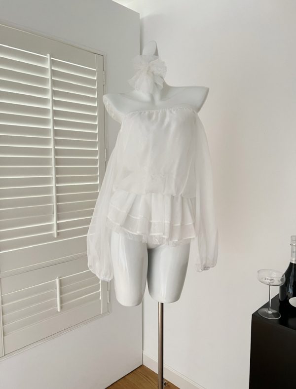 Gauze chiffon loose flat shoulder lady tops