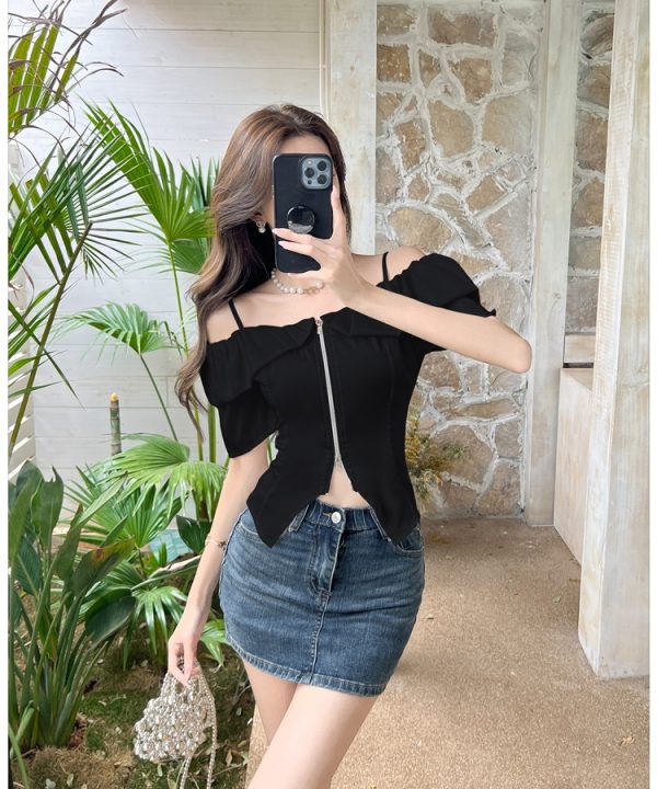 Summer flat shoulder tops sling shirt for women