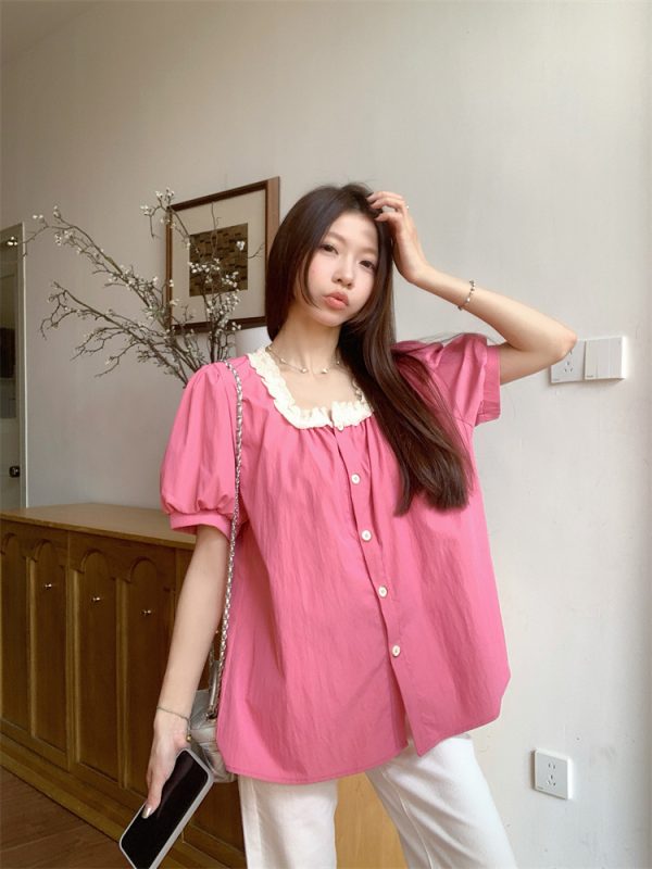 Short France style doll shirt lace shirt for women
