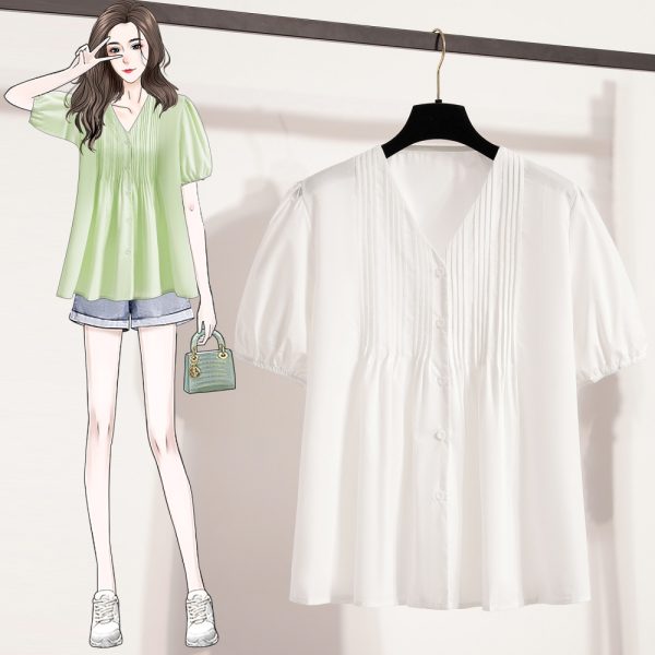 Summer pinched waist shirt slim short sleeve tops