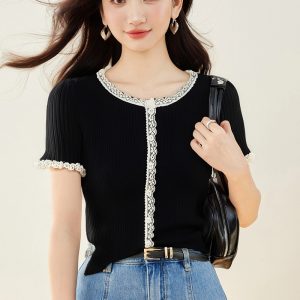 Fashion summer splice cardigan lace all-match sweater