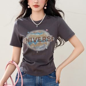 Diamond summer T-shirt short sleeve tops for women
