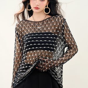 Crochet loose round neck knitted summer smock