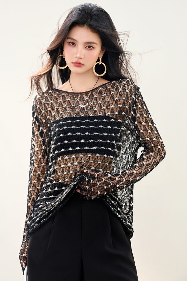 Crochet loose round neck knitted summer smock