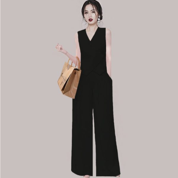 Flax wide leg pants business suit 2pcs set for women