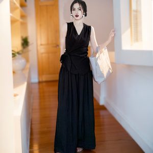 Summer thin casual pants flax wide leg pants