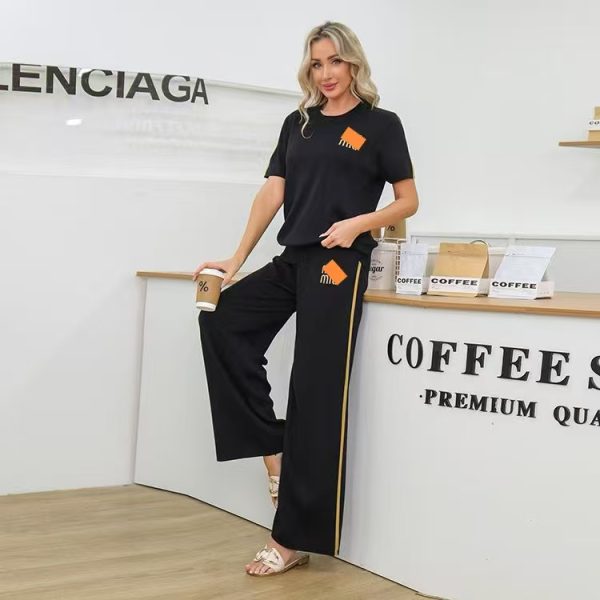 Short sleeve long pants letters tops 2pcs set