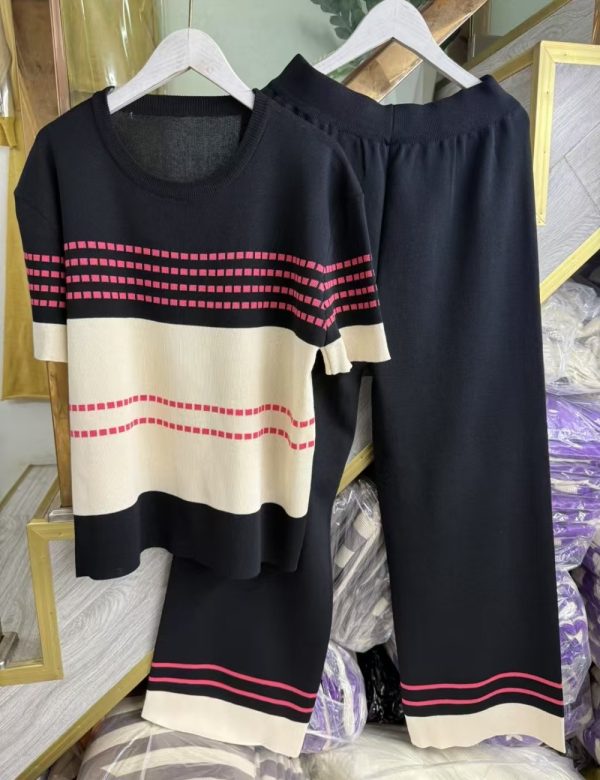 All-match tops wide leg pants 2pcs set for women
