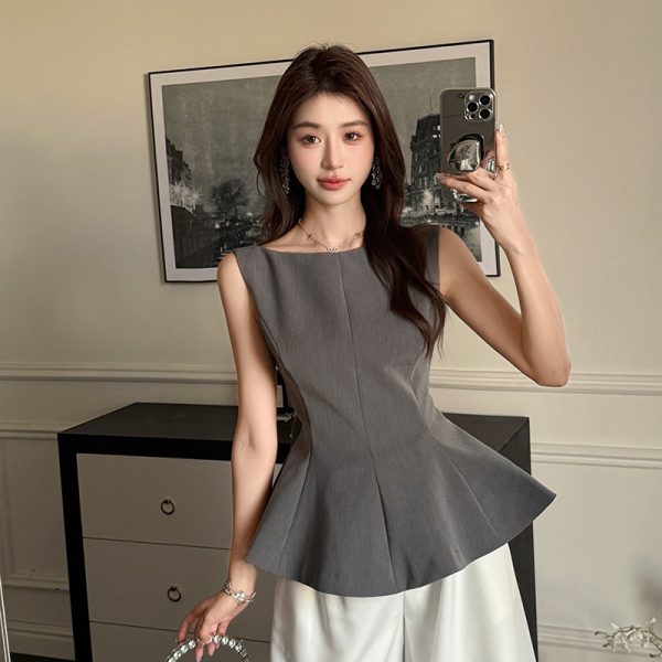 Horizontal collar vest sleeveless tops for women