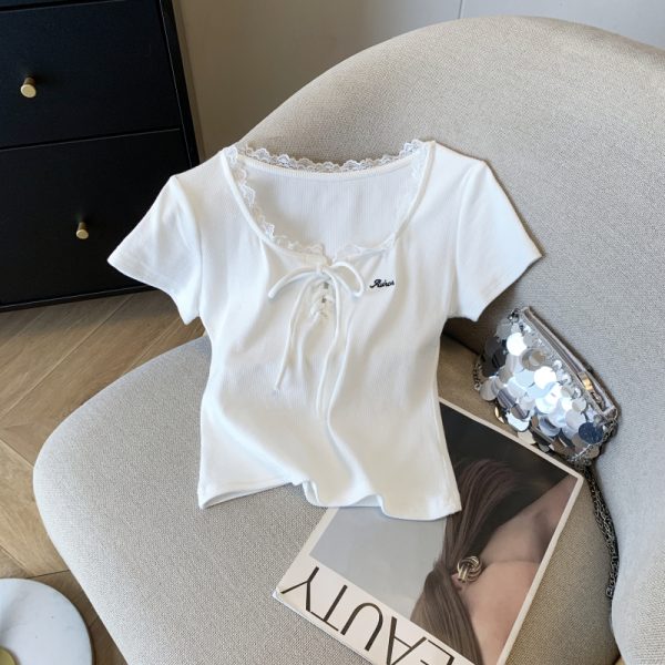 Show young short lace T-shirt slim enticement short sleeve tops