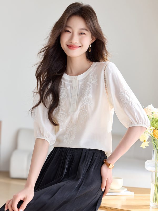 Short sleeve tops chiffon shirt for women