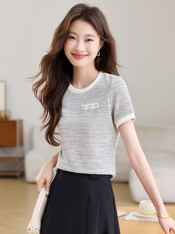 Mixed colors loose tops knitted summer T-shirt