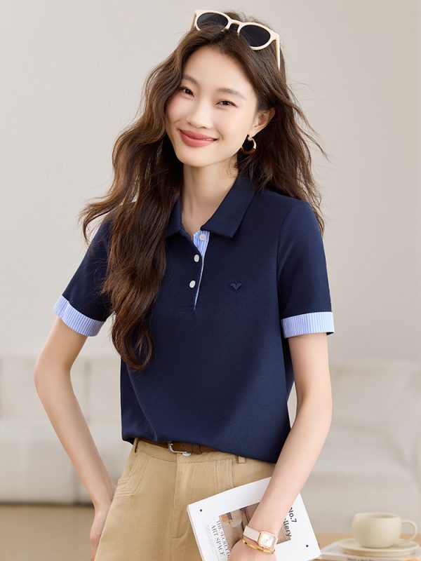 Splice mixed colors shirt summer tops for women