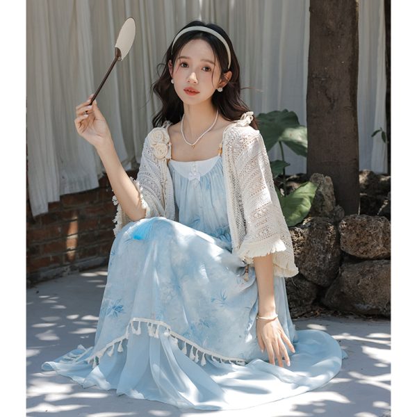 Apricot national style shawl hollow tops