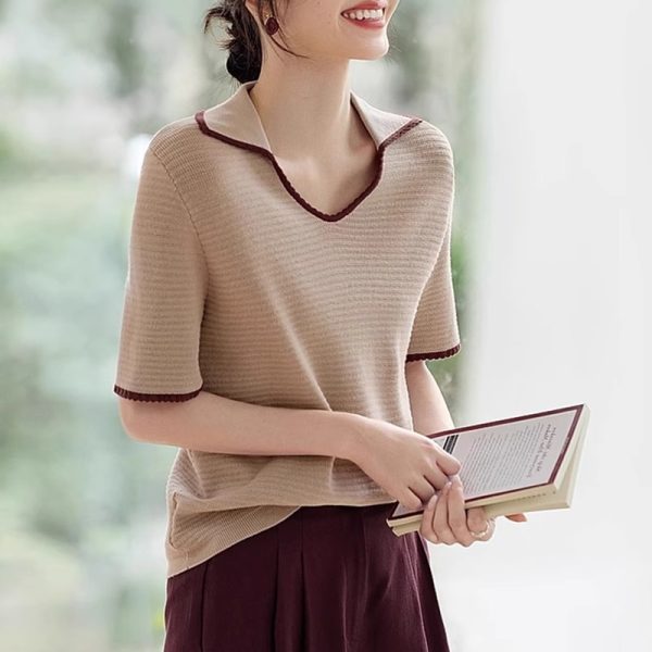 Art lapel tops Korean style simple bottoming shirt