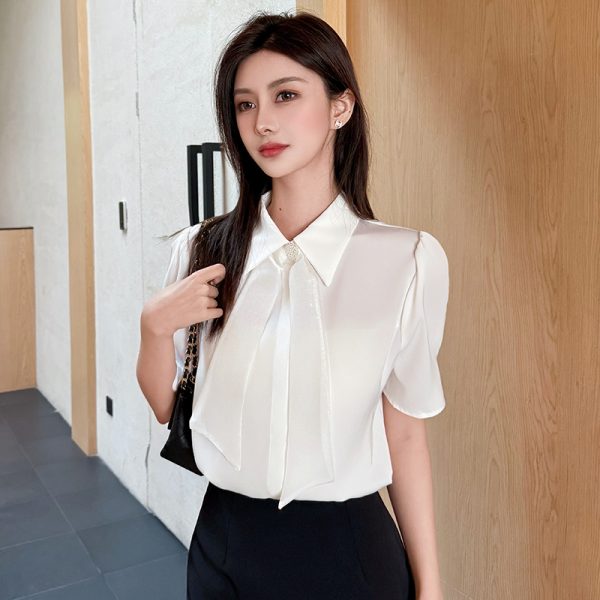Short sleeve chiffon beads pure frenum organza shirt
